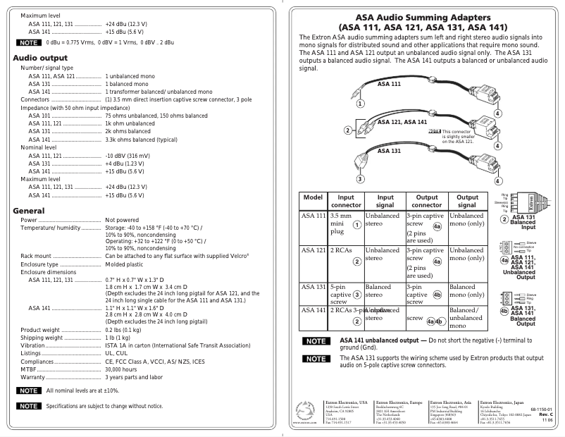Página 1 del manual Manual de usuario Extron ASA 141