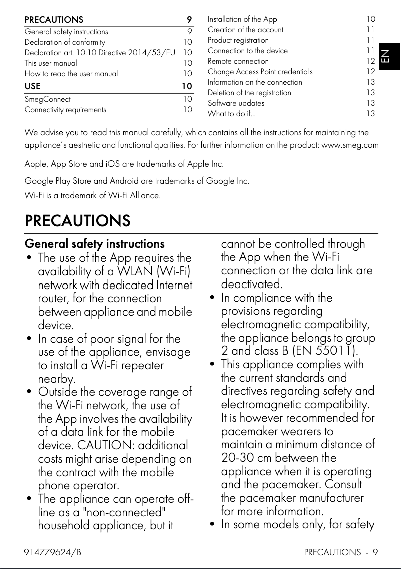 Página 1 del manual Manual de instrucciones Smeg CVI118LWN2