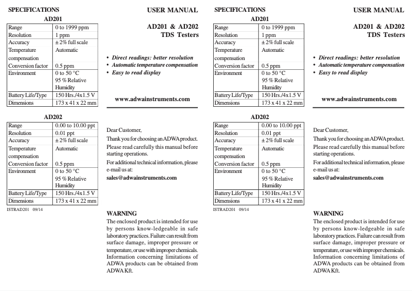 Página 1 del manual Manual de usuario Adwa AD201