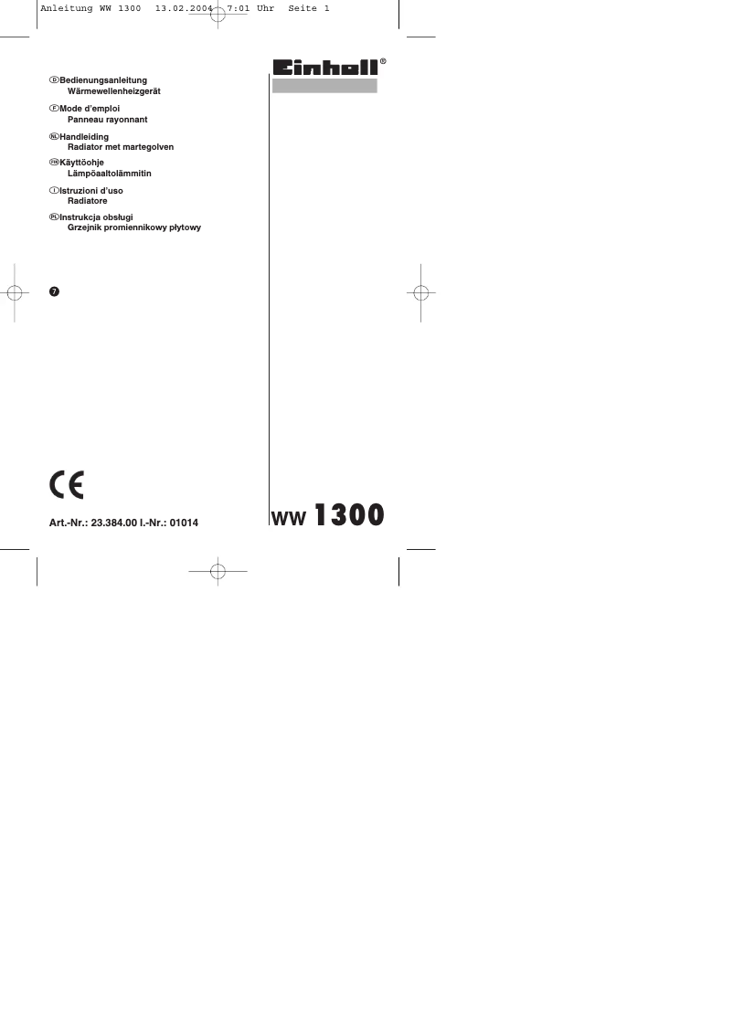Imagen de la primera página del manual del dispositivo WW 1300
