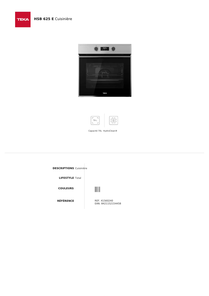 Página 1 del manual Ficha técnica Teka HSB 625 E