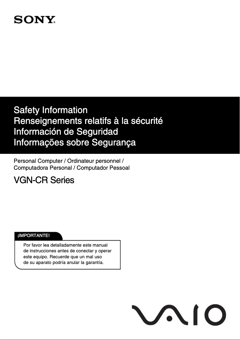 Página nº 1 - Instrucciones de seguridad Sony Vaio VGN-CR405E
