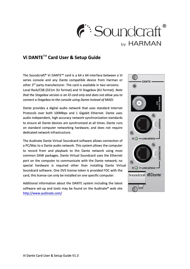 Página 1 del manual Manual de usuario Soundcraft Vi Dante