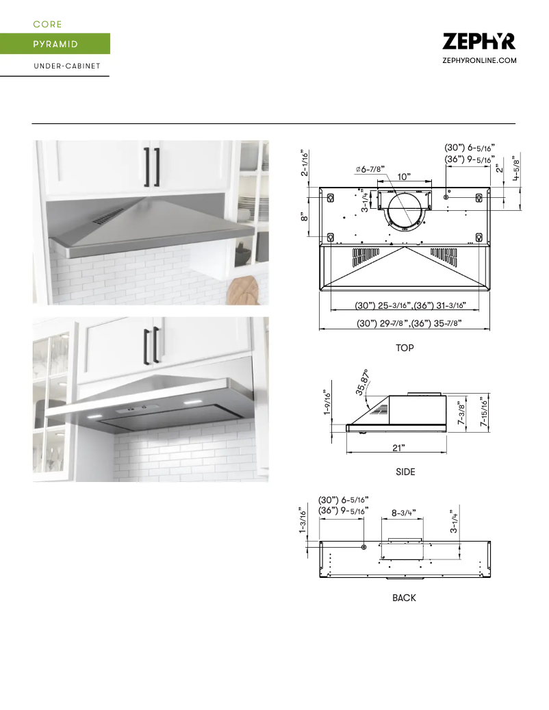 Página 1 del manual Ficha técnica Zephyr Pyramid ZPY-E36BS