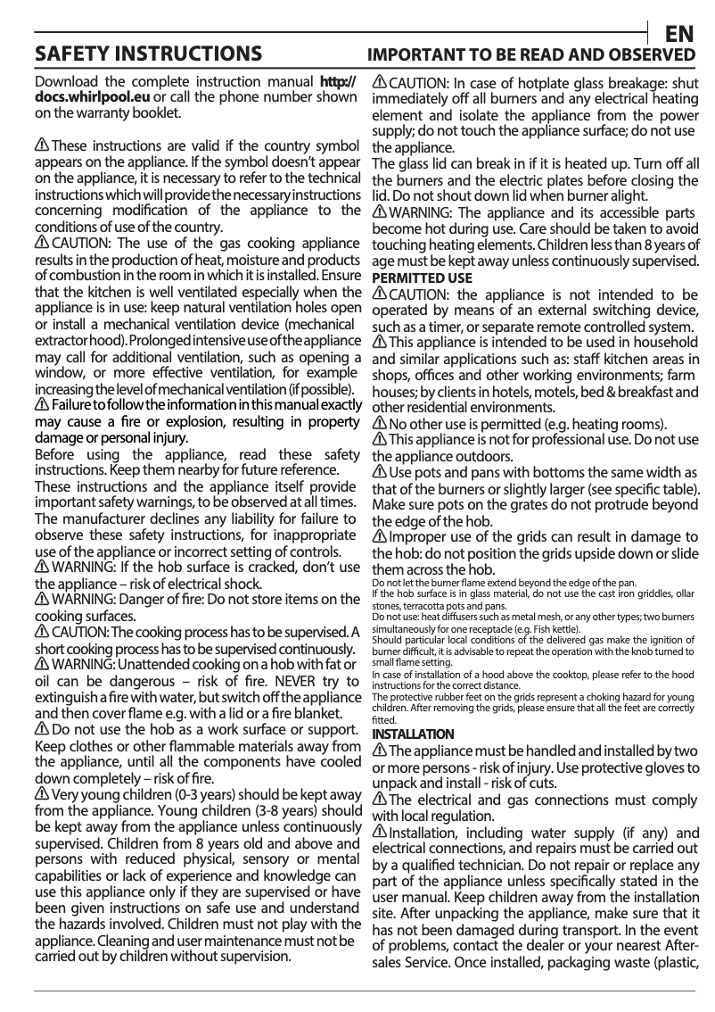Página 1 del manual Manual de usuario Whirlpool GOS 6415/NB1