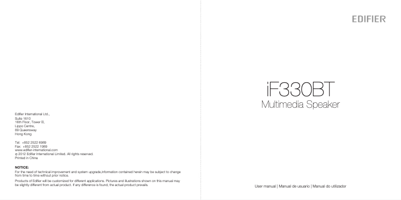 Imagen de la primera página del manual del dispositivo iF330BT