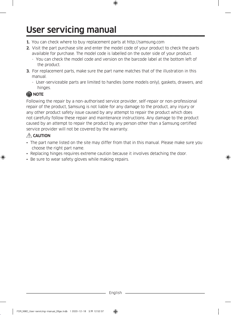 Imagen de la primera página del manual del dispositivo RF62HERS