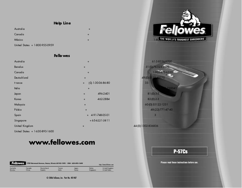 Página 1 del manual Manual de usuario Fellowes Powershred P-57Cs