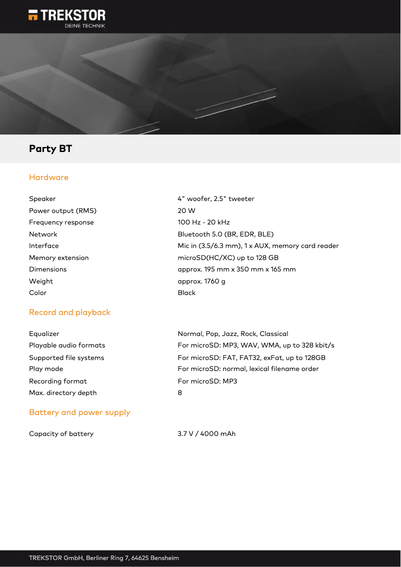 Imagen de la primera página del manual del dispositivo Party BT