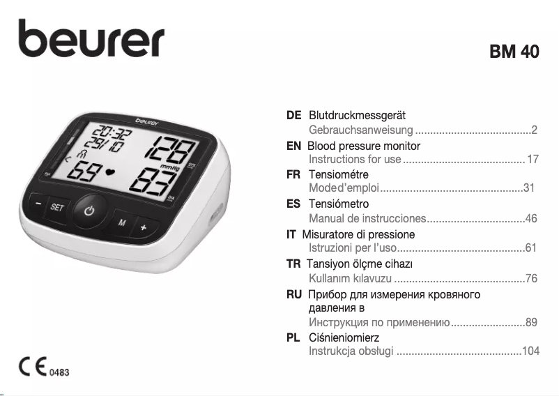 Página 1 del manual Manual de usuario Beurer BM 40