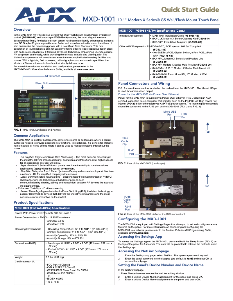 Página 1 del manual Manual de usuario AMX MXD-1001-P
