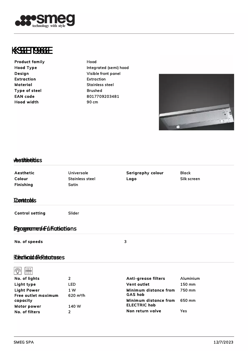 Página 1 del manual Ficha técnica Smeg KSET96E