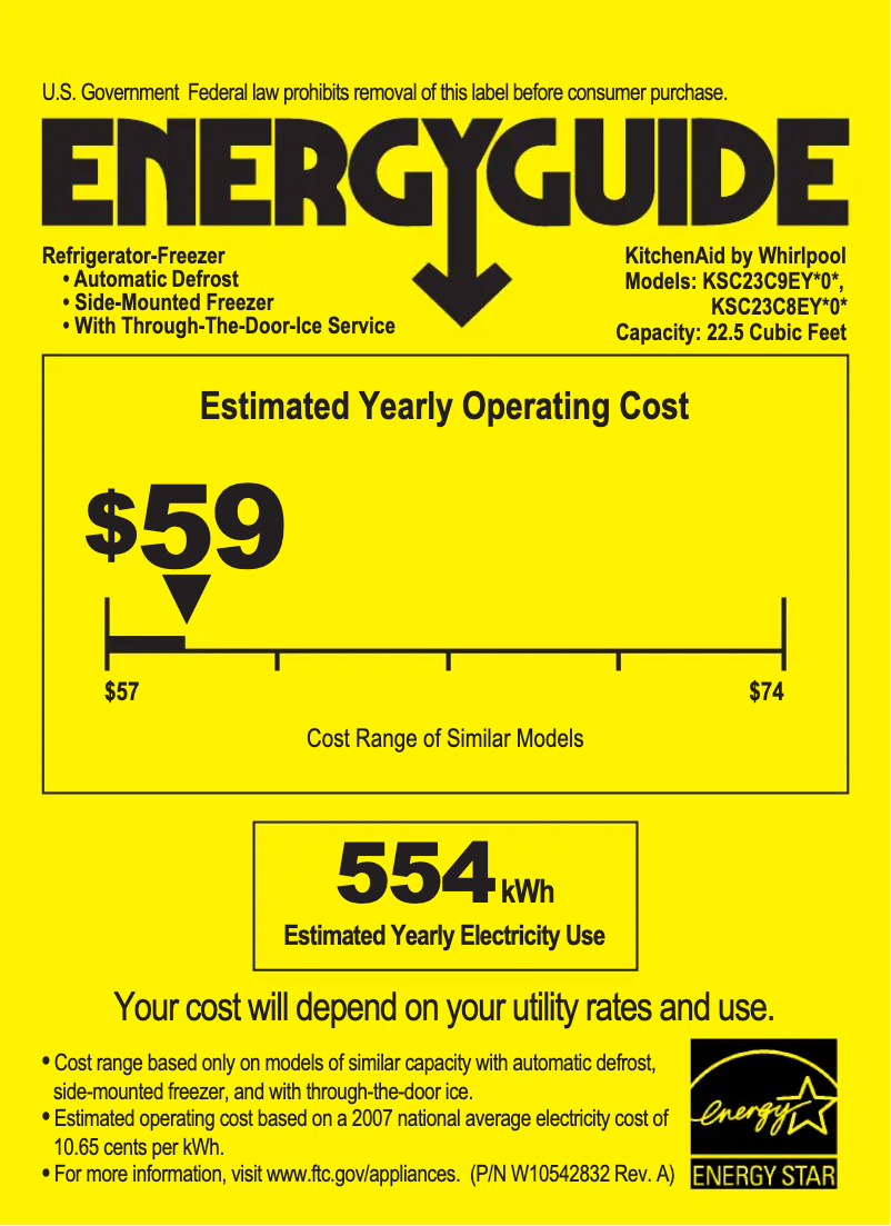 Página nº 1 - Etiqueta energética KitchenAid KSC23C8EYW