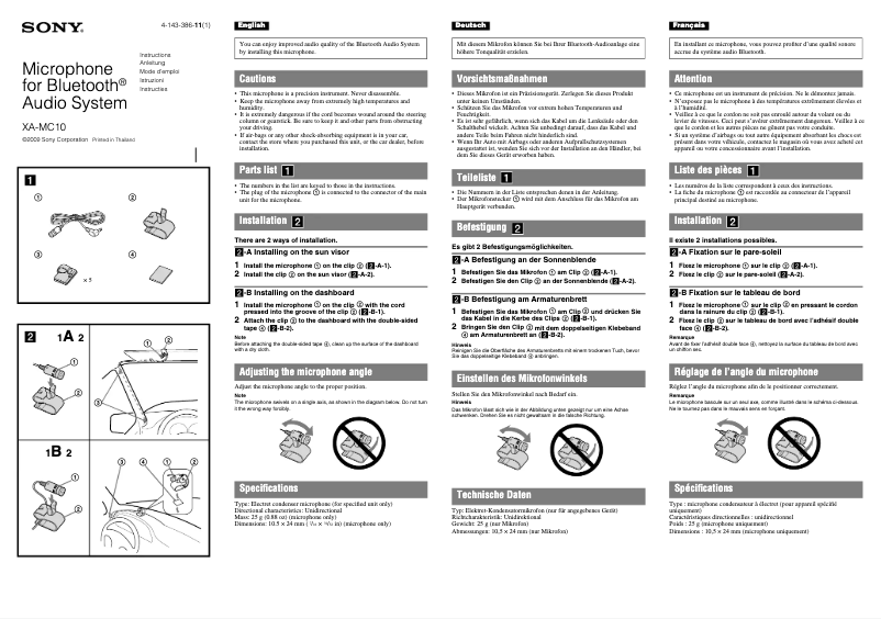 Imagen de la primera página del manual del dispositivo XA-MC10