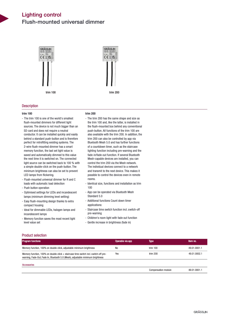 Página 1 del manual Ficha técnica Grässlin trim 200