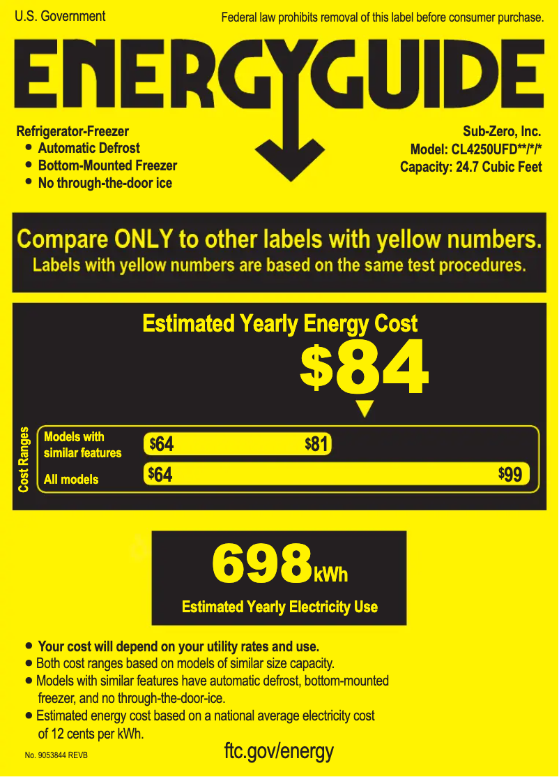 Página 1 del manual Etiqueta energética Sub-Zero CL4250UFO