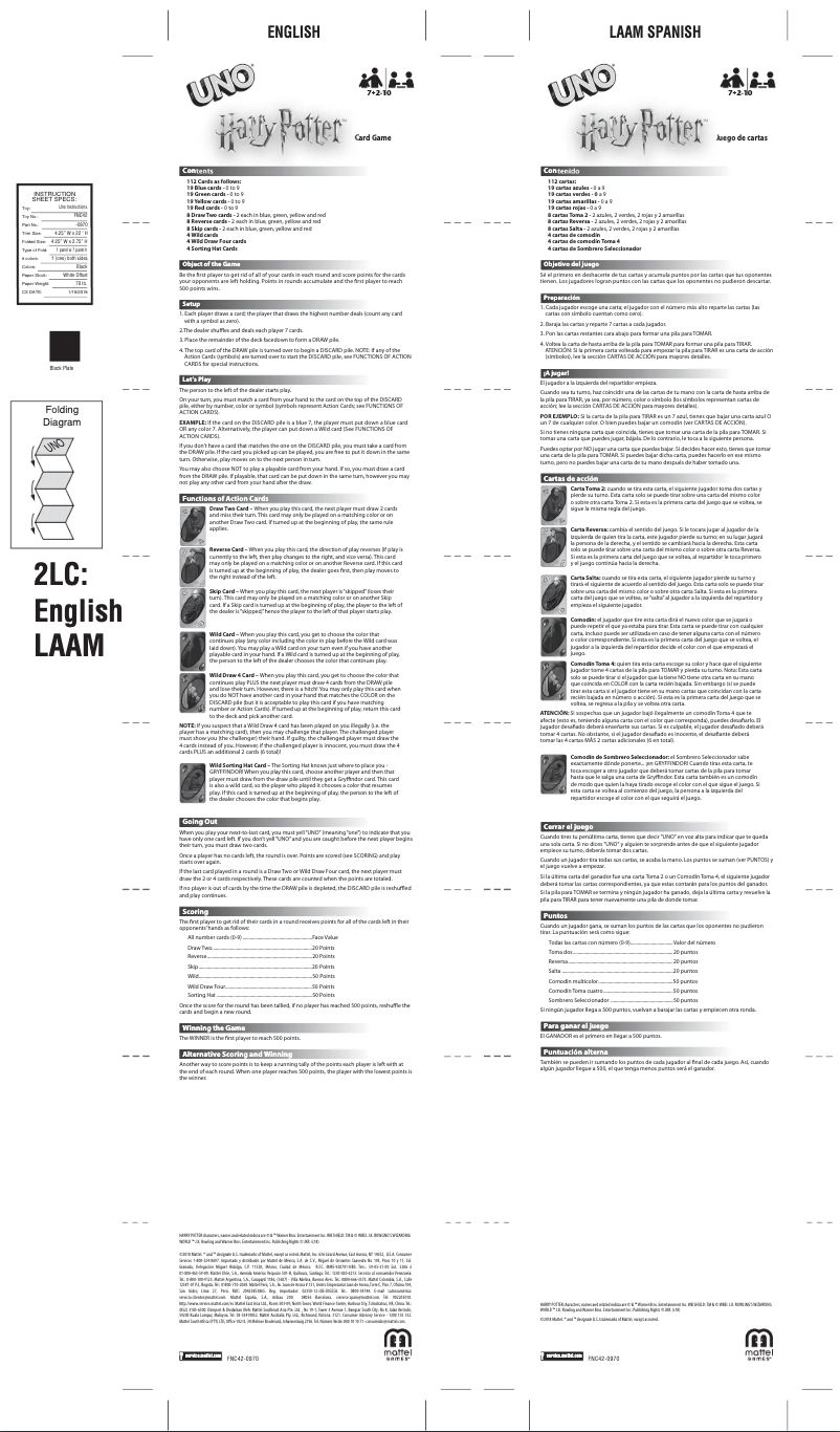 Imagen de la primera página del manual del dispositivo UNO Harry Potter