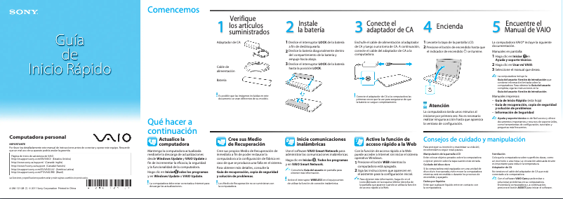 Imagen de la primera página del manual del dispositivo Vaio VPCEG11FX