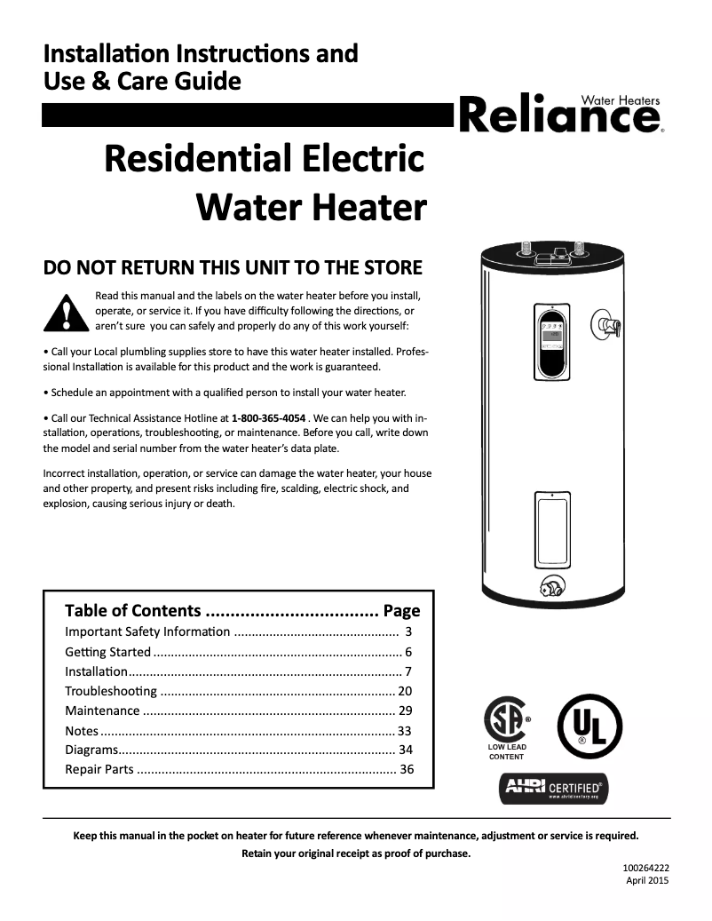 Imagen de la primera página del manual del dispositivo 1240EGRT