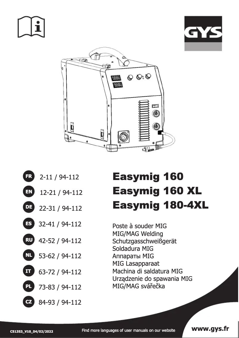 Imagen de la primera página del manual del dispositivo Easymig 160