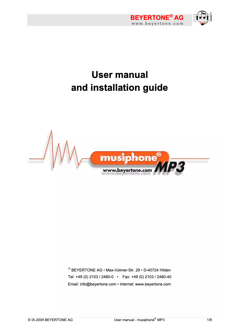 Imagen de la primera página del manual del dispositivo musiphone mp3
