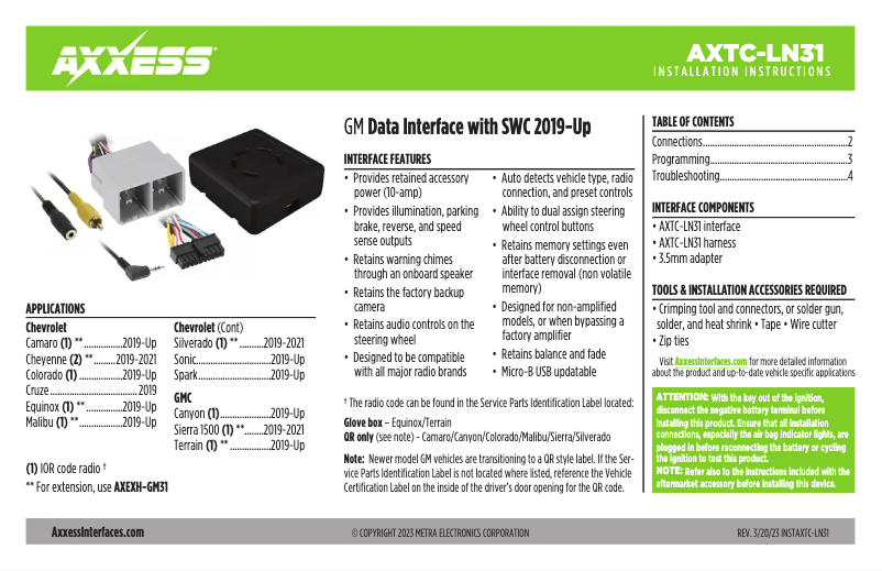 Imagen de la primera página del manual del dispositivo AXTC-LN31