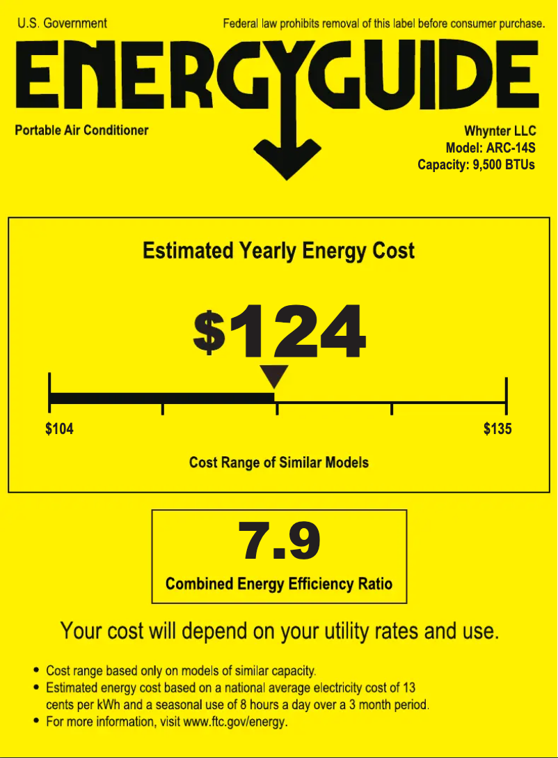 Página 1 del manual Etiqueta energética Whynter ARC-14S