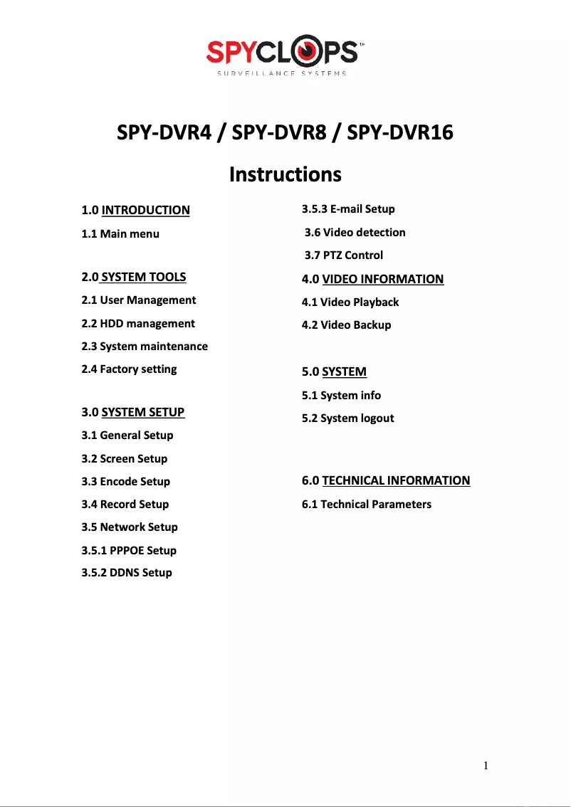 Imagen de la primera página del manual del dispositivo SPY-DVR4
