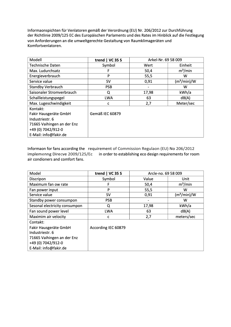 Página 1 del manual Manual de usuario Fakir Trend VC 35 S