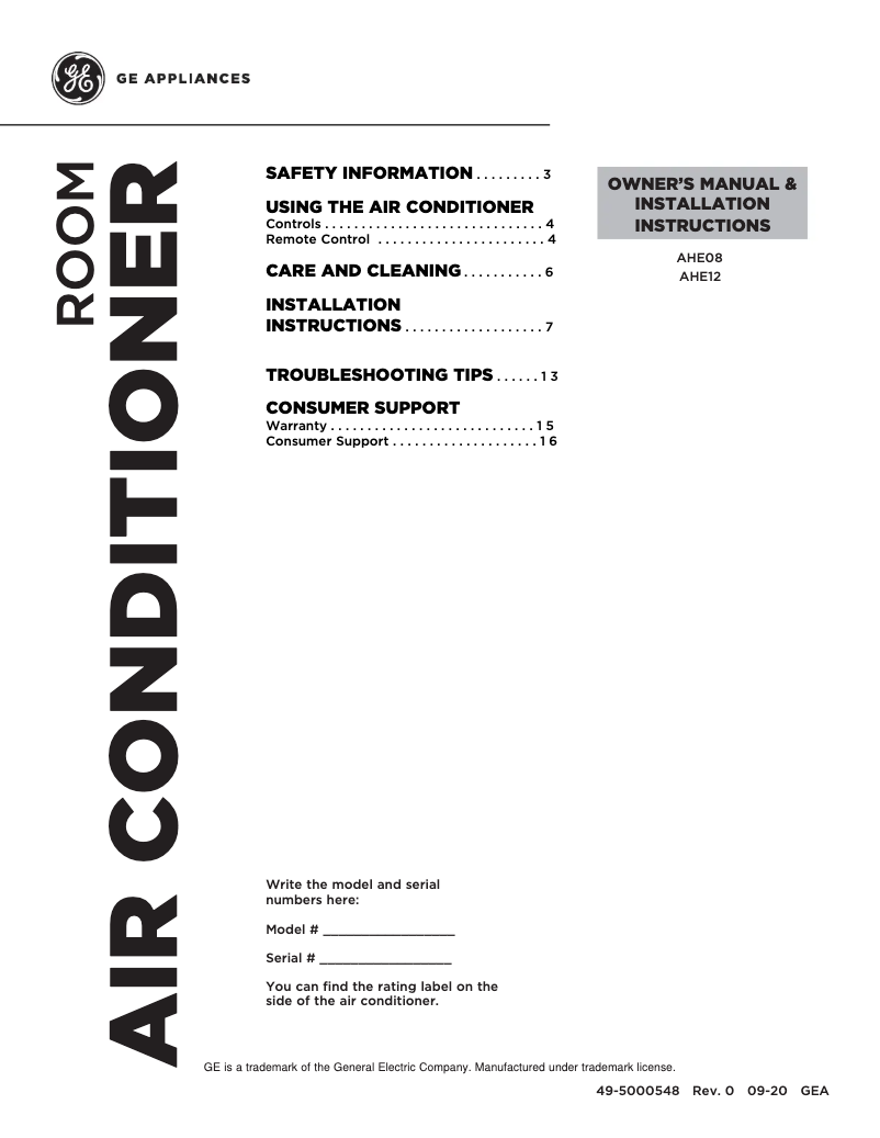 Imagen de la primera página del manual del dispositivo AHE12DX