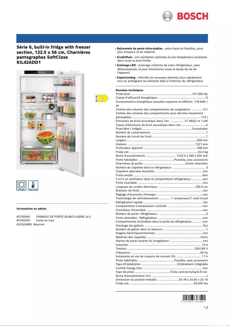 Página nº 1 - Ficha técnica Bosch KIL42ADD1