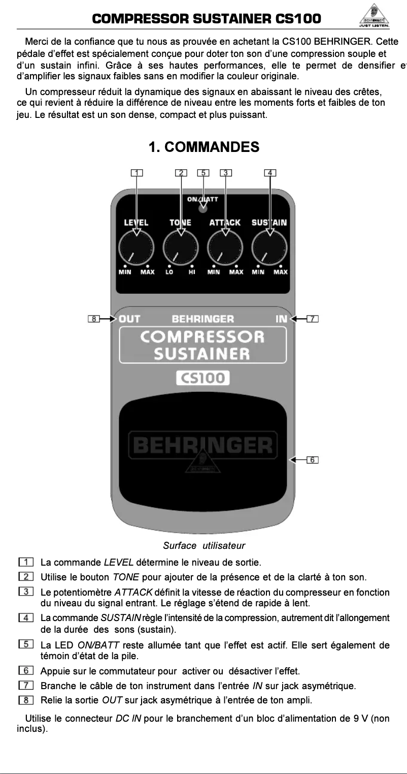 Página 1 del manual Manual de usuario Behringer CS100