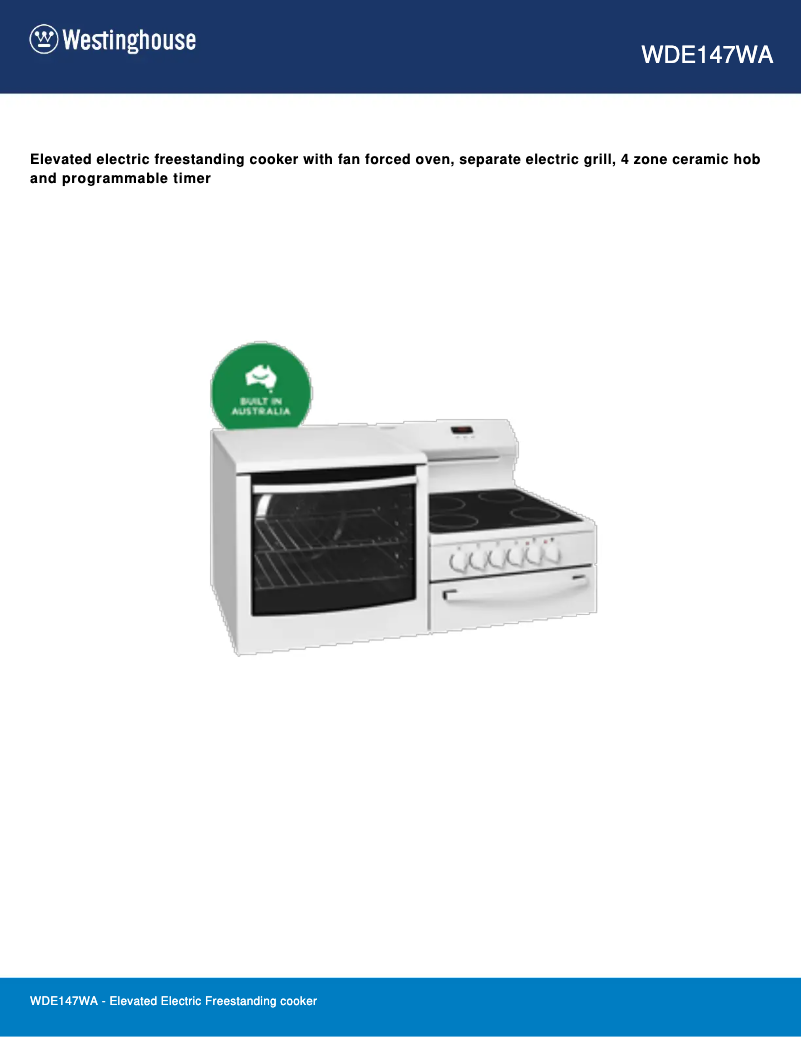 Página 1 del manual Ficha técnica Westinghouse WDE147WA