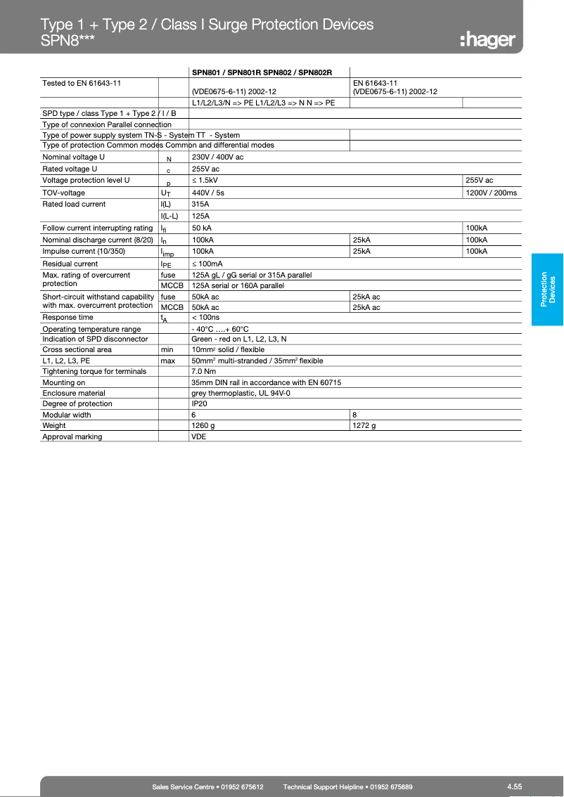 Página 1 del manual Ficha técnica Hager SPA401