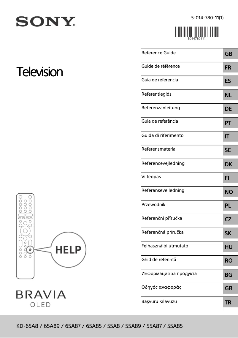 Imagen de la primera página del manual del dispositivo Bravia OLED KD-55A8