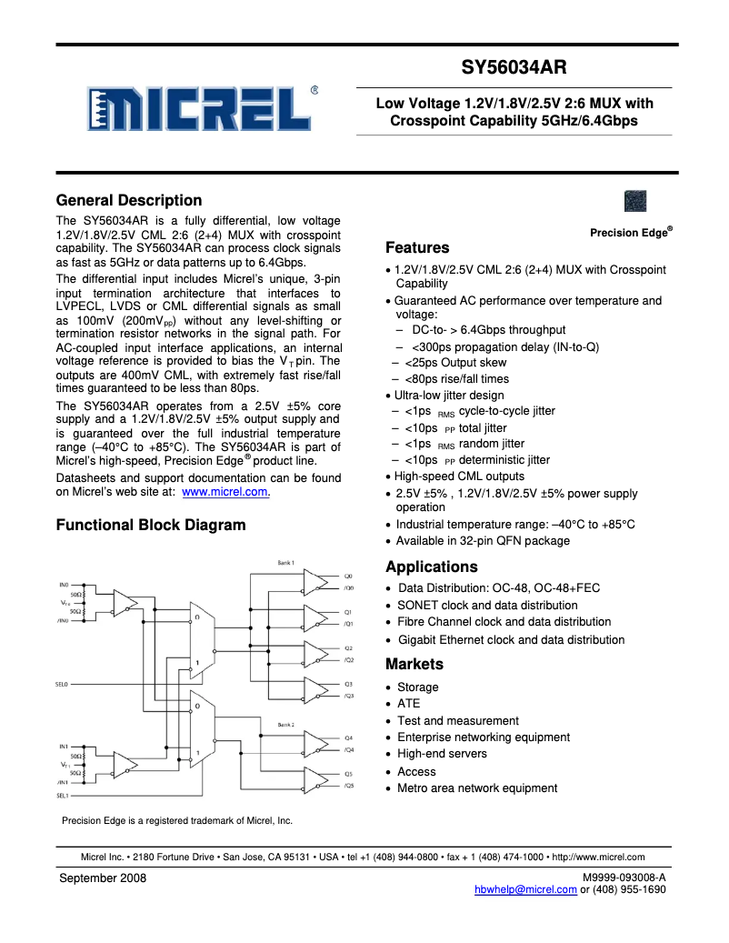 Imagen de la primera página del manual del dispositivo SY56034AR