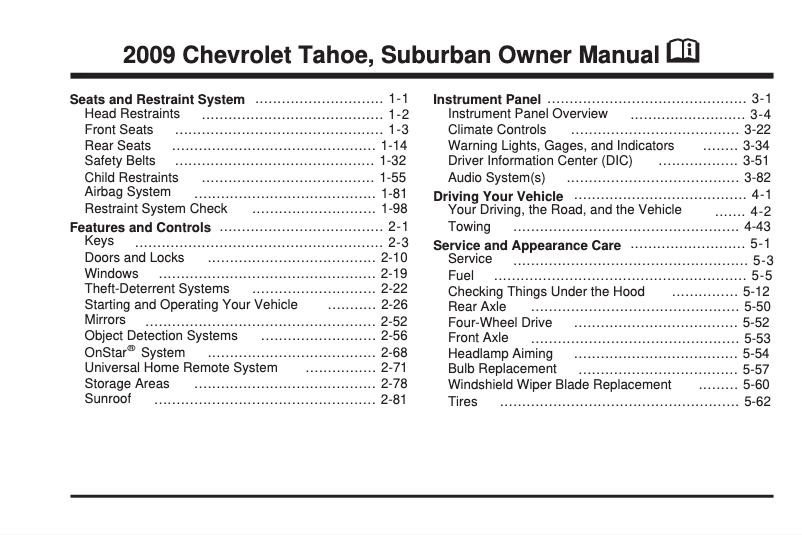 Página 1 del manual Manual de usuario Chevrolet Tahoe (2009)