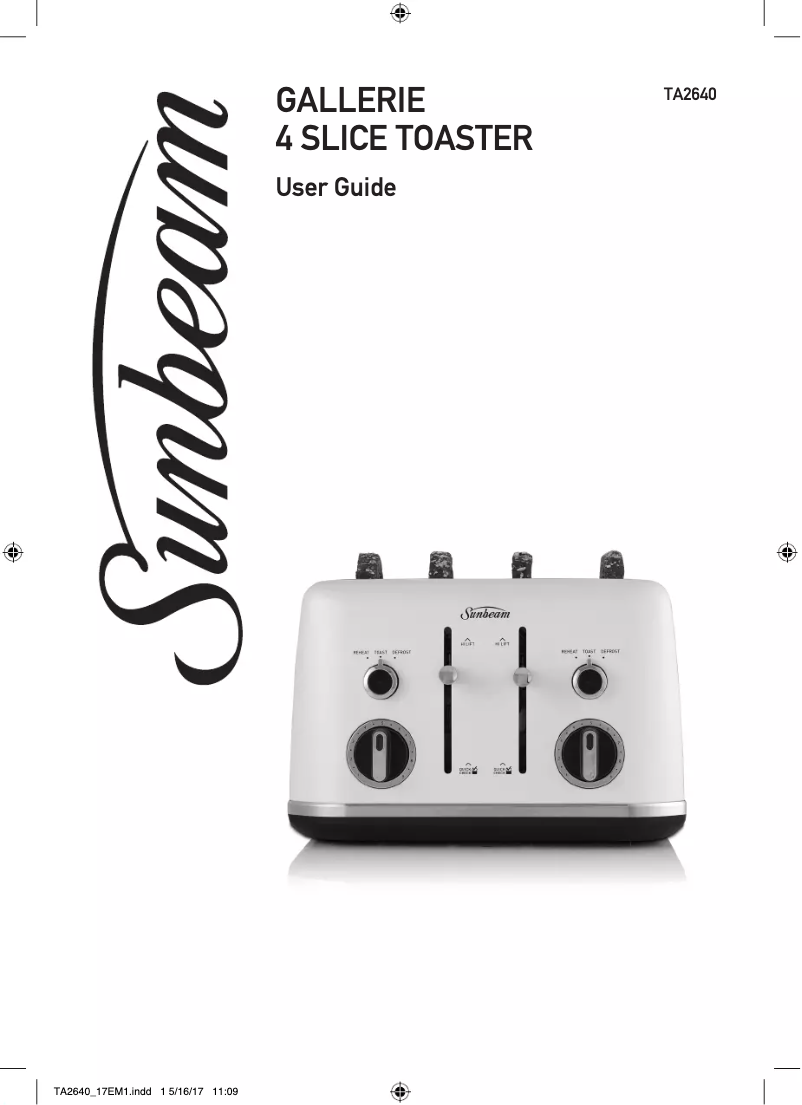 Página 1 del manual Manual de usuario Sunbeam Gallerie Collection TA2640