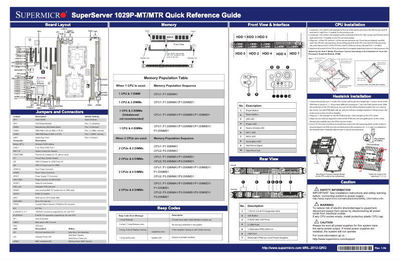 Página 1 del manual Guía de inicio rápido Supermicro SuperServer 1029P-MTR