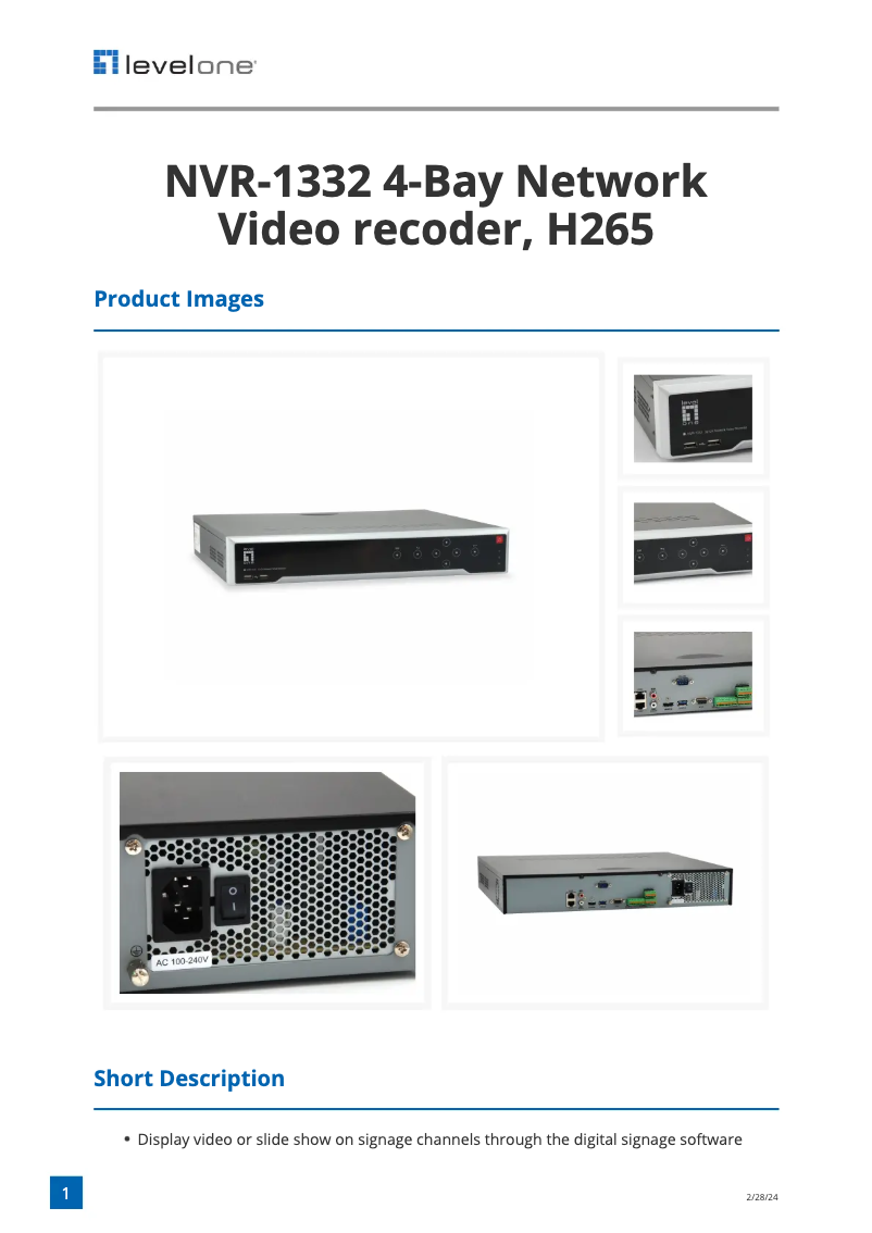 Imagen de la primera página del manual del dispositivo NVR-1332