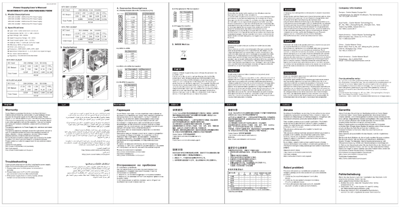 Página 1 del manual Manual de usuario Cooler Master MasterWatt Lite 600W