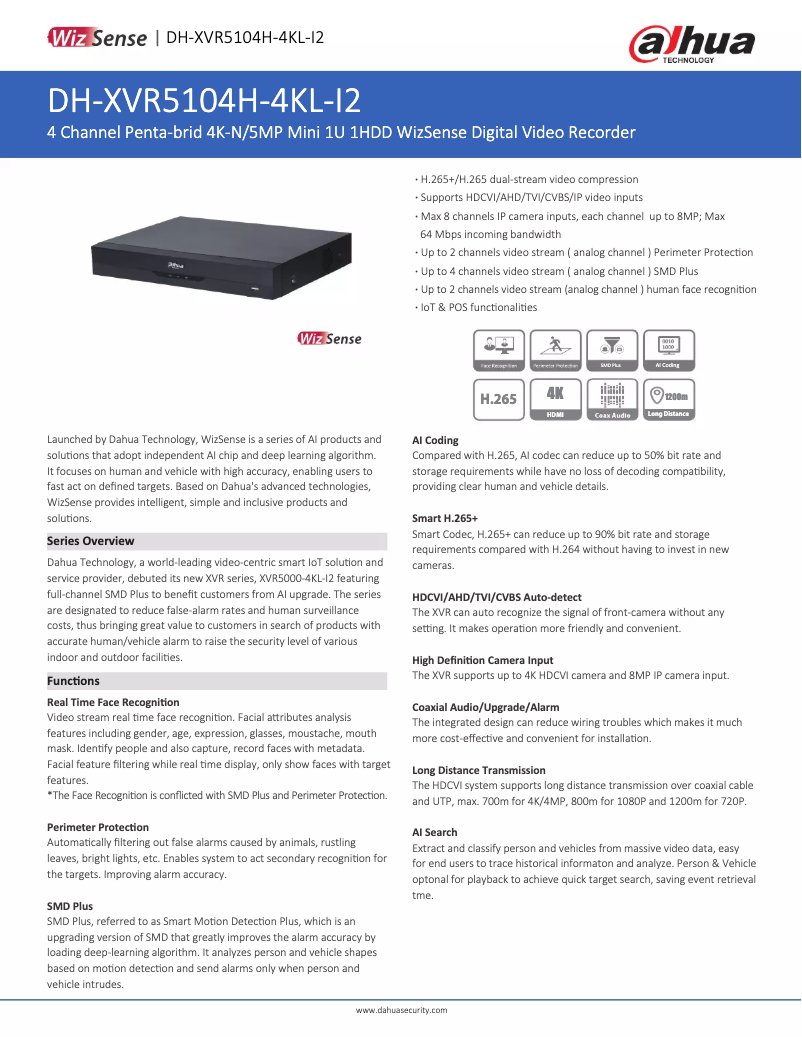 Página 1 del manual Ficha técnica Dahua Technology XVR5104H-4KL-I2