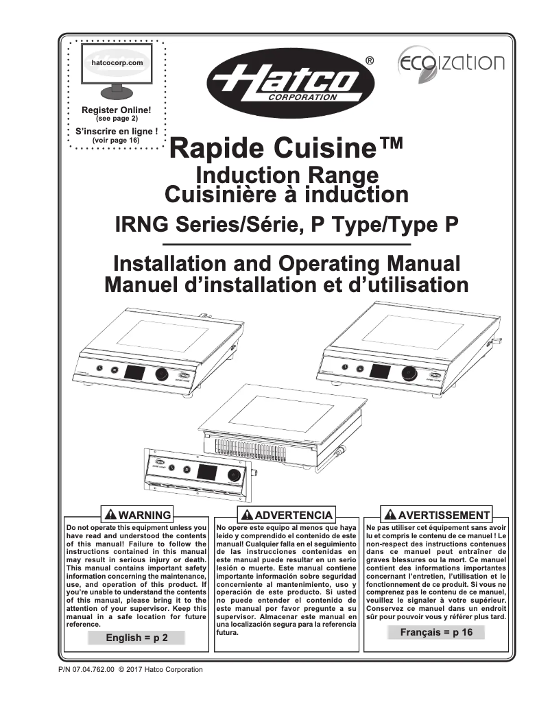 Imagen de la primera página del manual del dispositivo Rapide Cuisine IRNG-PC1-36