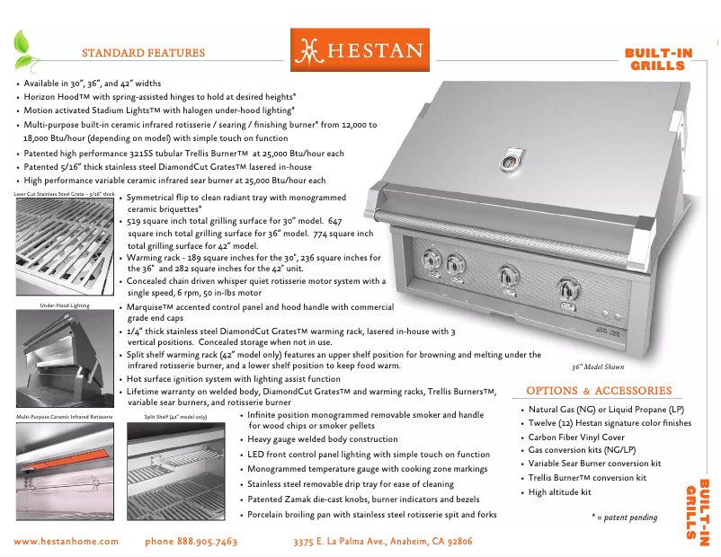 Página 1 del manual Ficha técnica Hestan GMBR36-LP-BG