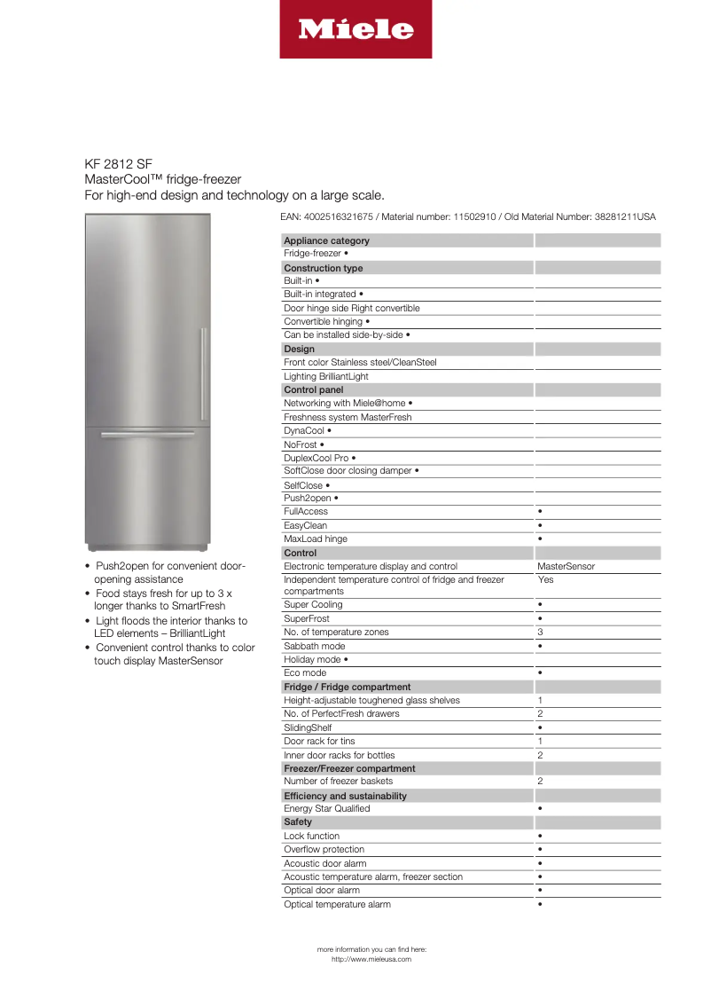 Página 1 del manual Ficha técnica Miele KF 2812 SF