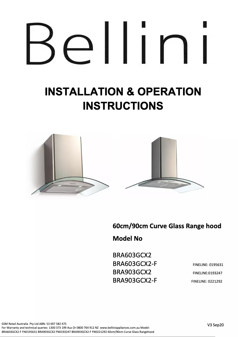 Página 1 del manual Manual de usuario Bellini BRA603GCX-1F