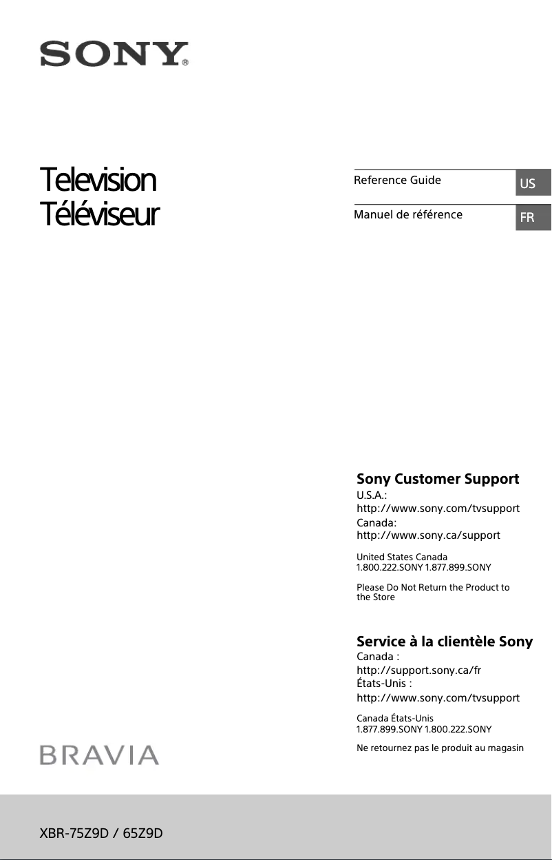 Imagen de la primera página del manual del dispositivo Bravia XBR-75Z9D
