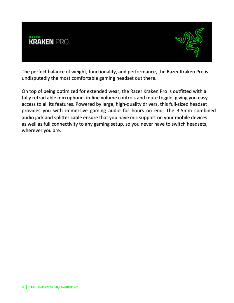 Imagen de la primera página del manual del dispositivo Kraken Tournament Edition THX