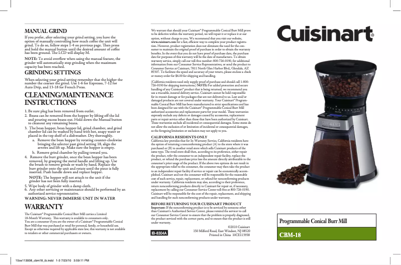 Página 1 del manual Manual de usuario Cuisinart CBM-18N