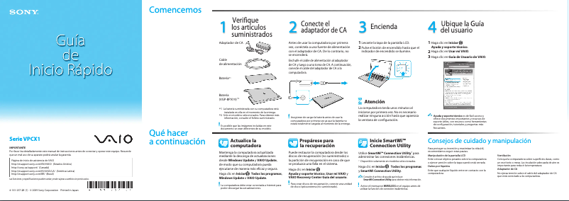 Página 1 del manual Guía de instalación Sony Vaio VPCX111KX
